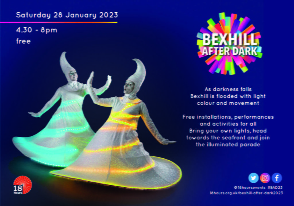 Graphic Design Bexhill After Dark Poster Design Showcasing One Of The Main Acts Of The Light Art Festival