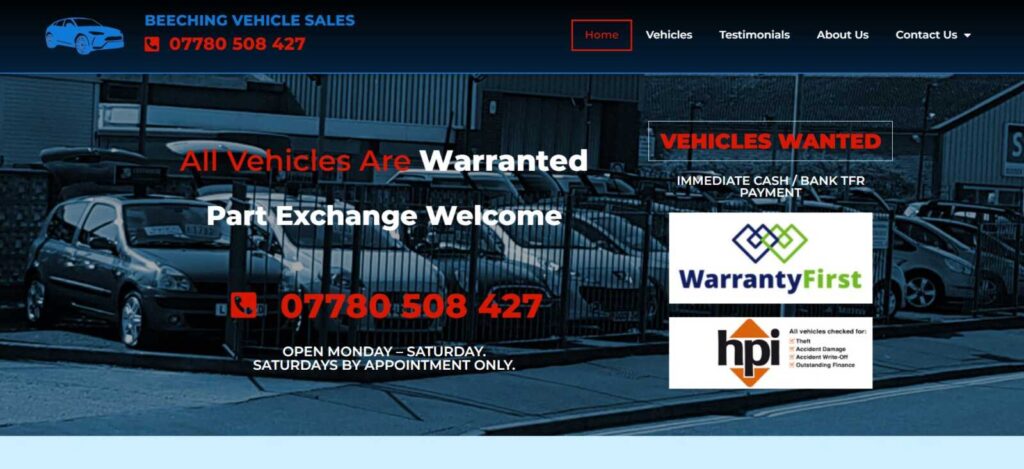 Beeching Vehicle Sales Website