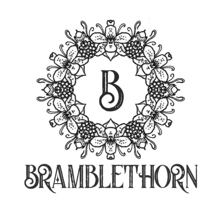 Digital Illustration Bramblethorn Digital Freehand Illustration, Made Into A Repeating Pattern In The Shape Of A Wreath, With The Letter B In The Centre.
