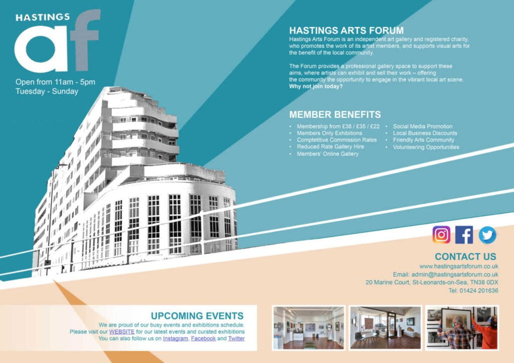 Graphic Design Double Page Printed Advert For Coastal Currents Magazine For Hastings Arts Forum